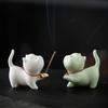 Cute Cat Incense Burner Stick Holder Mini Lovely Cat Incense Burner With Bamboo Mat Home Decor Tea Pet Tea Ceremony Accessories