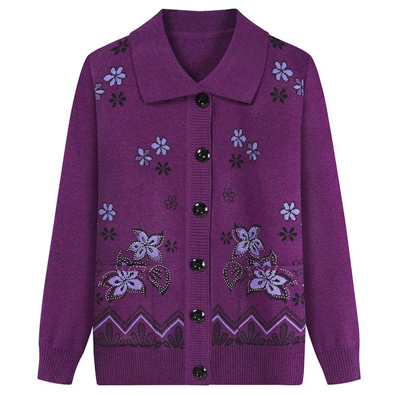 Senior Women's Clothing Plus Velvet Mother Knitted Cardigan Autumn and Winter Warm Sweater for Women Thickened Jacket