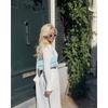 Rib-knit Side Split Maxi Dress Women Solid Color V-neck Slim Fit Robes Autumn Chic Office Lady Commuter Long Dresses