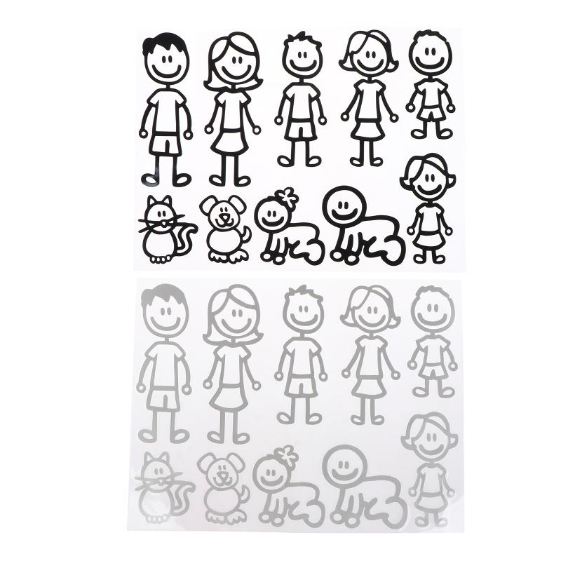 10/20/30Pcs Reflective Car Stickers Interesting Cartoon Family Members Stickers Automobiles Exterior Decals Accessories