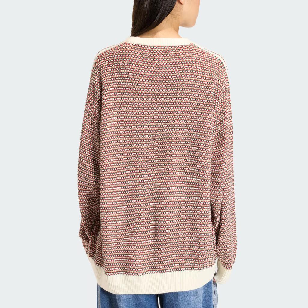 adidas Originals Women Oversized Fit Crewneck Knit Jumper Off White Collegiate Green Equipment Red KQ6291