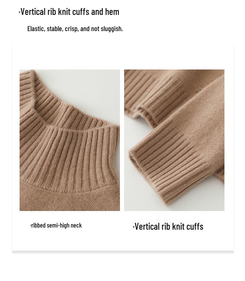 Women's High-End Cashmere Turtleneck Sweater - Long Sleeve, Loose Fit, Warm Knit Wool Base Layer for Autumn/Winter.