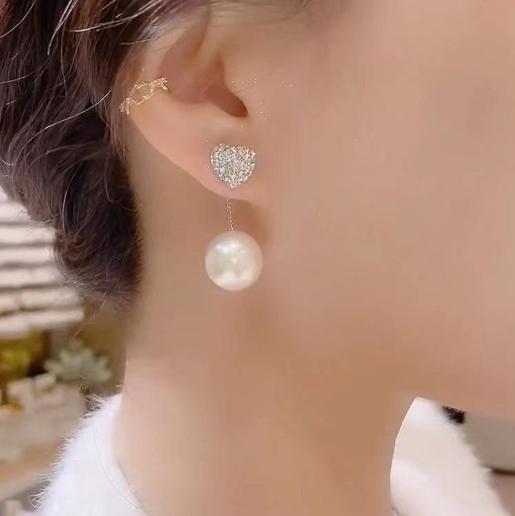 Pearl-set Diamond Love Earrings, Korean Fashion One, Two-wear Temperament Elegant Earrings for Women