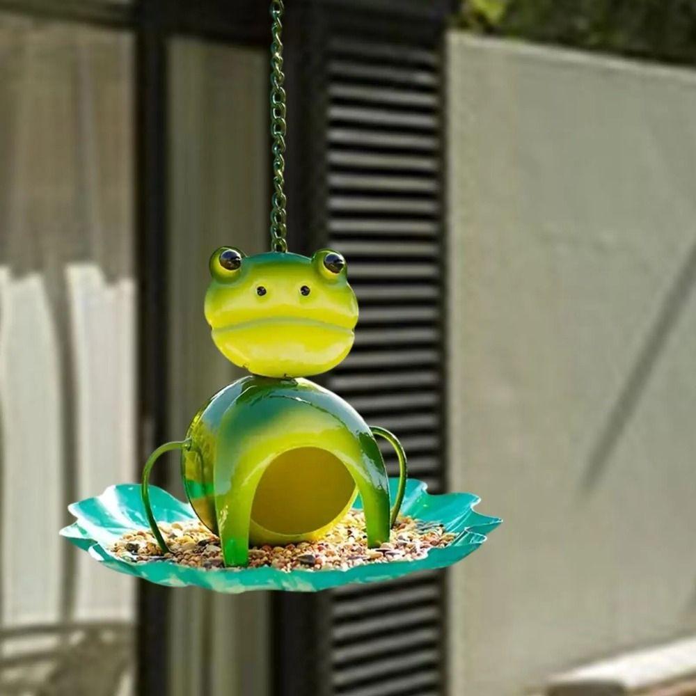 Metal Bird Feeder Frog Shaped Bird Water Bowl Bird Raising Tool Bird Food Dispenser Tree
