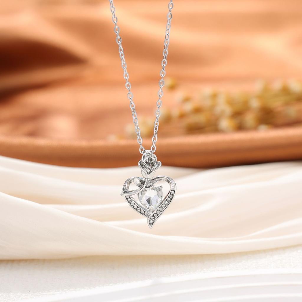 Hot Sale Rose Love Diamond Pendant Necklace Mother's Day Gift Jewelry