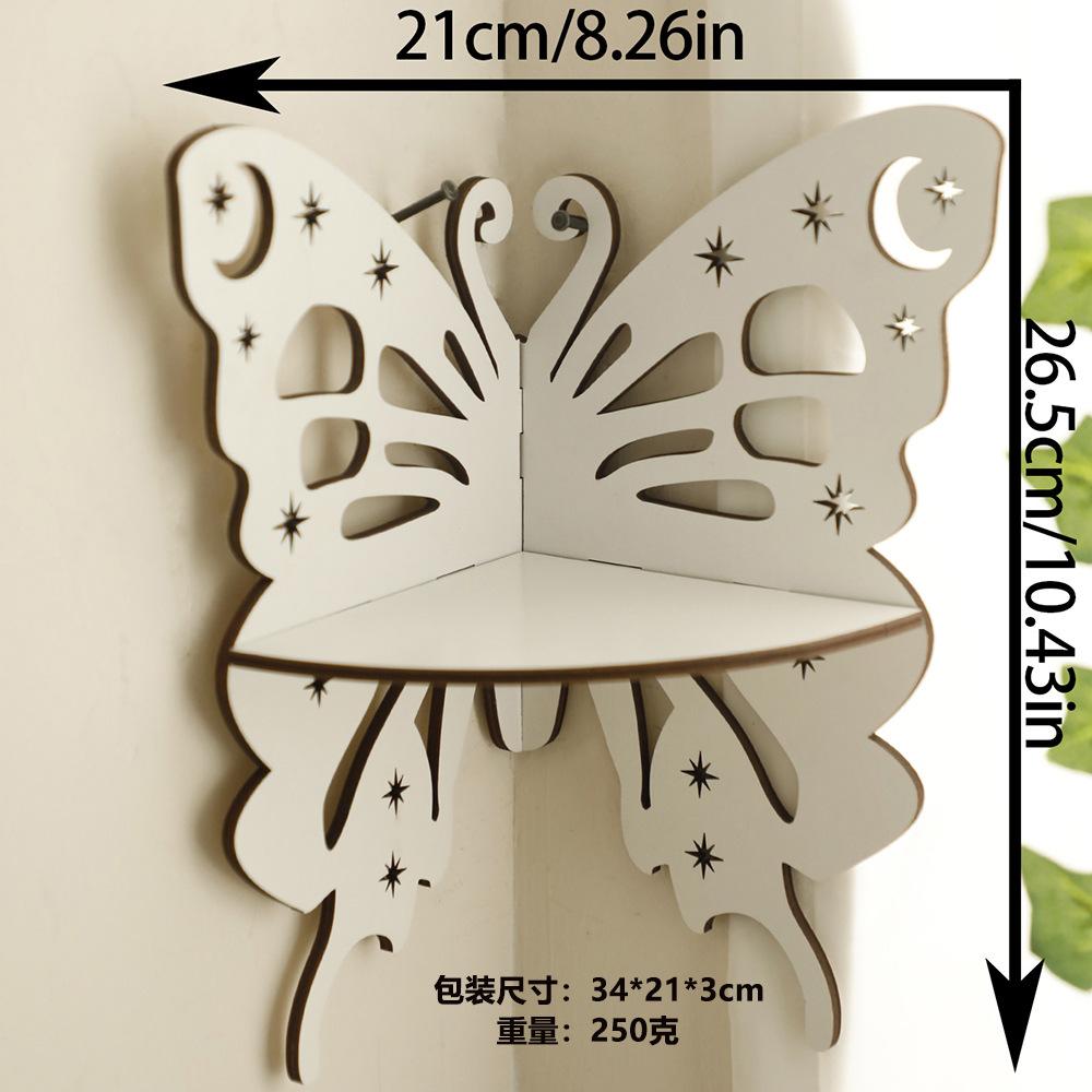 Wooden Craft Butterfly Hollow Crystal Storage Shelf Simple Home Wall Ornament Decoration