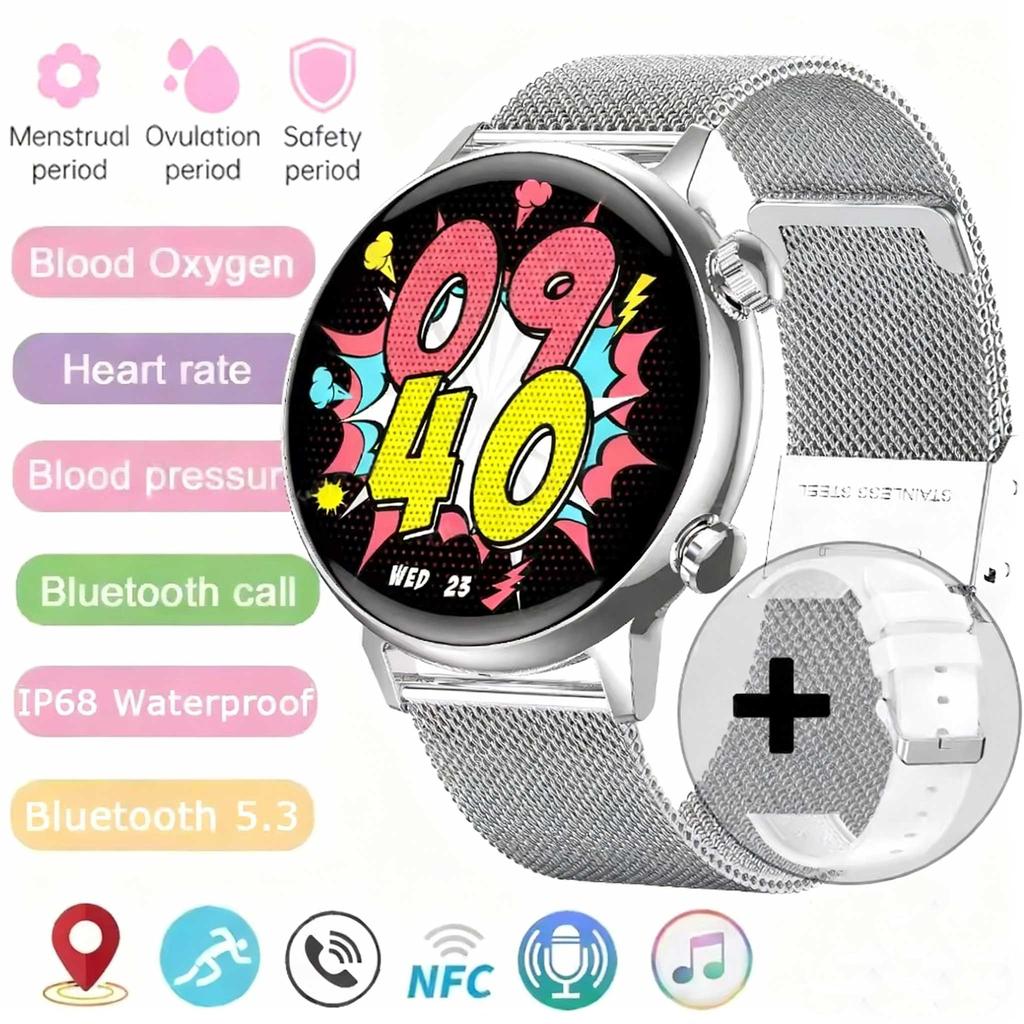 Smart Talk Watch Damen AMOLED Display NFC Steuerung Mass Dail Bluetooth Anruf Smartwatch Herzfrequenz Blutdruck Frauengesundheit