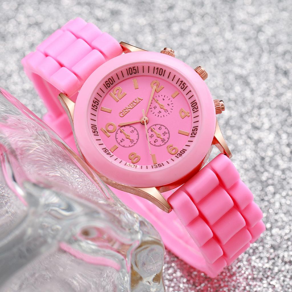 2PCs/Set Women Watch Twin Silicone Strap White Pink Watch Set