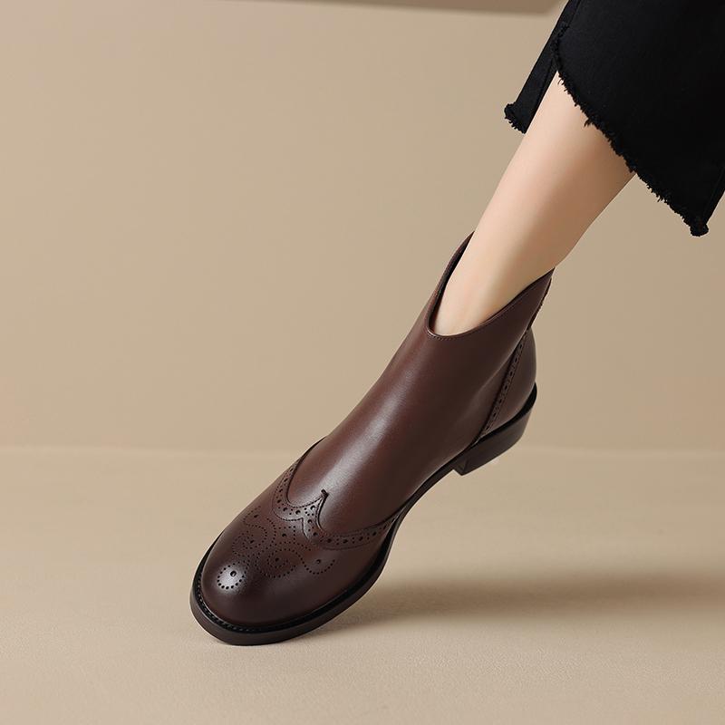 Concise Retro Women Ankle Boots High-heeled Genuine Leather Shoes Woman 2024 Autumn Winter Basic Office Lady Short Black Boots