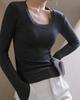 Top a Maniche Lunghe da Donna in Maglia Morbida a Coste Solido Harajuku T-Shirt Bluse Coreane Magliette Basic da Donna