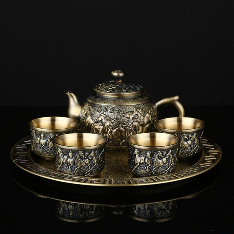 Stříbrná čajová souprava, domácí vysoce kvalitní šálek na Gongfu čaj, retro podnos na konvičku, čajová souprava, praktické dárky