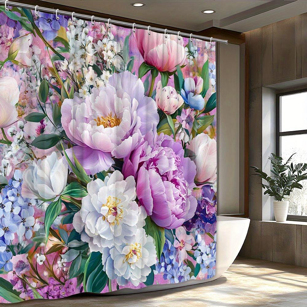 

Пышный Букет Пионов Шторка для Душа - Яркие Лавандовые и Розовые Пионы с Белыми и Синими Цветами, Абстрактный Розово-Фиолетовый Фон 90X180CM