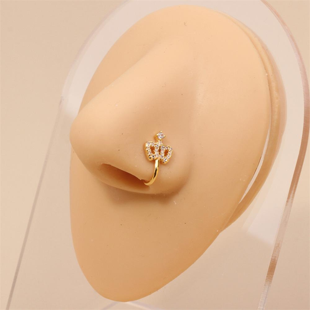 Classic Gold U-Shaped Rhinestone Non-Piercing Nose Ring: Butterfly, Moon, Crown, Heart Styles