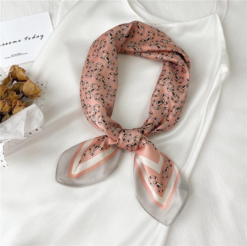 Light Luxury Fashion Chain Silk Scarf Women's Scarf Simulation Silk Small Square Scarf 71cm Autumn and Winter Scarf Tied Hair Decorative Bag