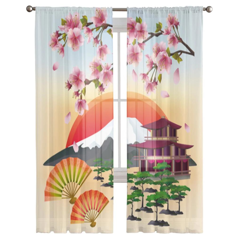 Dream Cherry Blossom Pink Sheer Curtains for Girl Kids Bedroom Kitchen Window Drapes Curtain Home Decoration
