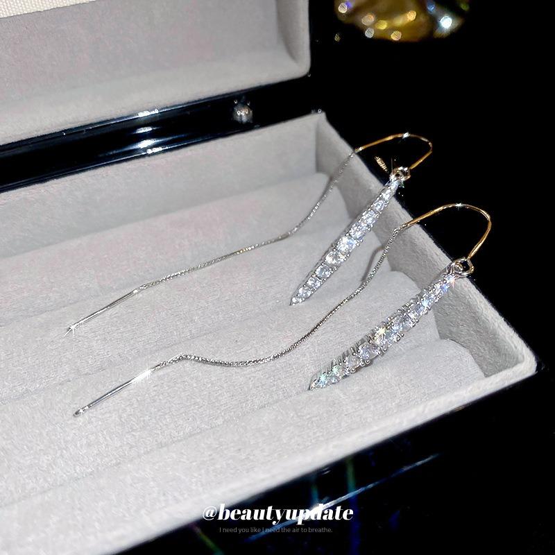 Silver Needle Water Drop Zircon Chain Fringed Ear Line New High-end Earrings Korean Light Luxury Atmosphere Earrings