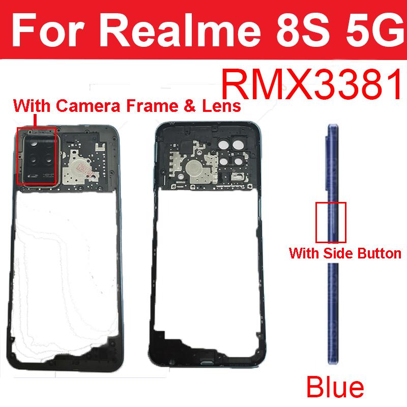 For Realme 8i 8 Pro 8S 8 4G 5G Middle Frame Housing Bezel Middle Frame Cover With Side Button Camera Lens Cover Repair