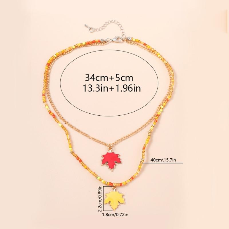 Fashionable Maple Leaf Pendant Necklace Crystals Autumn Leaves Jewelry for Women with Dainty Double Layer Designs