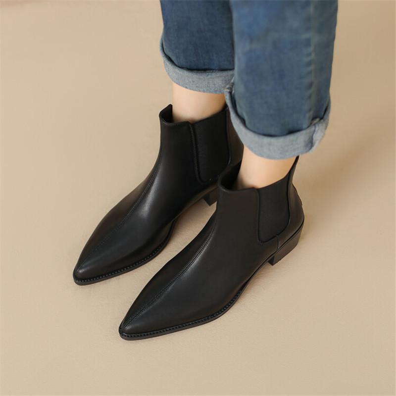 Fashion New Autumn Winter Women Boots Fashion Pointed Toe Chelsea Boots for Women Short Boots Women Chunky Heel Botas De Mujer Brown