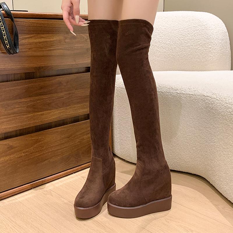 2026 New Wedges Women Long Boots Fashion Suede Dress Winter Shoes Cozy Over The Knee Warm Woman Boots Designer Botas Para Mujer