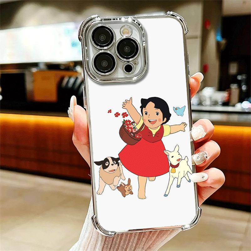 Heidi Cartoon Cute Plating Phone Case For Iphone 16 17 Pro Max Air 16E 14 15 Plus 12 13 Mini Anti-Fall Airabag Cover