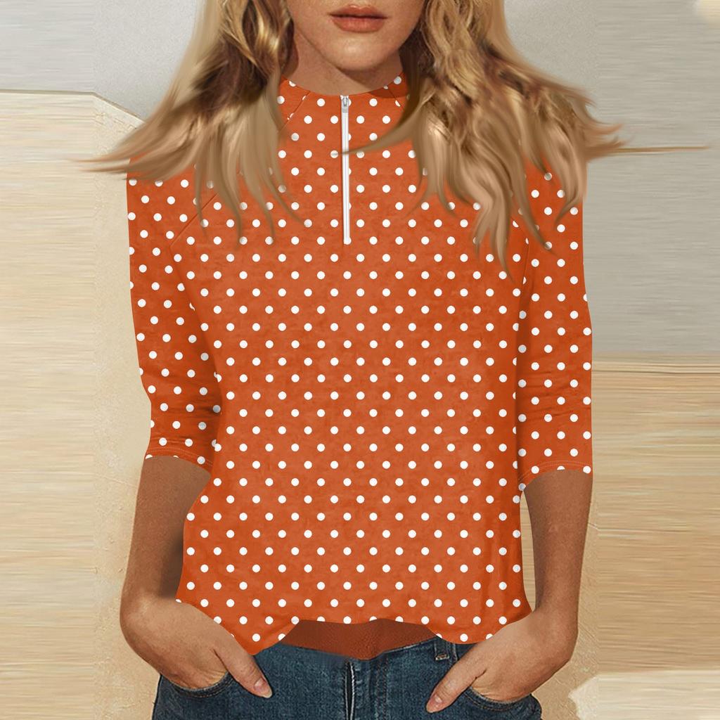 Damen Oberteil mit Stehkragen, 3/4 Ärmeln und Reißverschluss, hoch