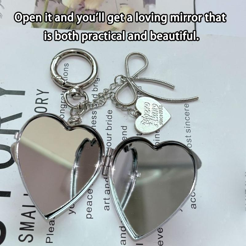 Elegant Bowknot Heart Shaped Mirror Keychain For Handbags Detachable Beauty Tool Unique Gift For Women Girls