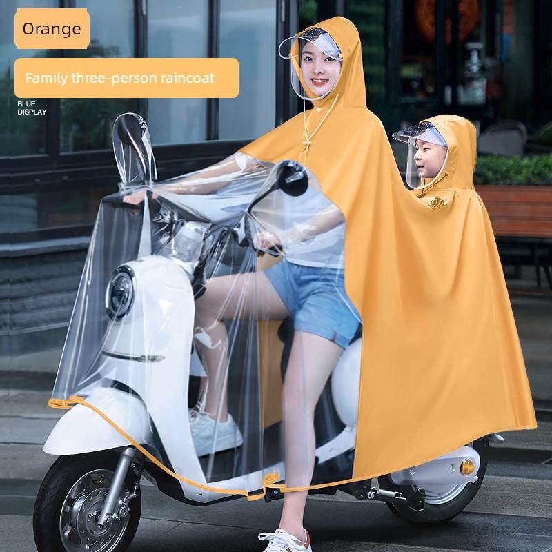 Raincoat Electric Car Double Mother and Child Women Parent-Child Long Body Rainstorm Prevention Battery Motorcycle Special Transparent Poncho