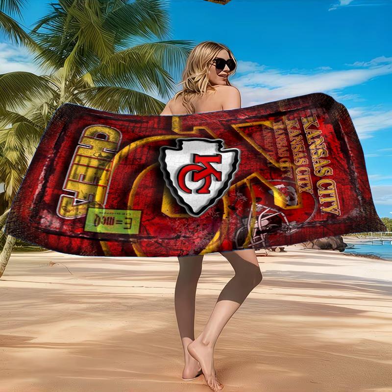 Kansas Chiefs Logo Beach Towel, Quick-drying, Easy to Care for, Suitable for Both Fitness and Beach Vacations,Sports Essential