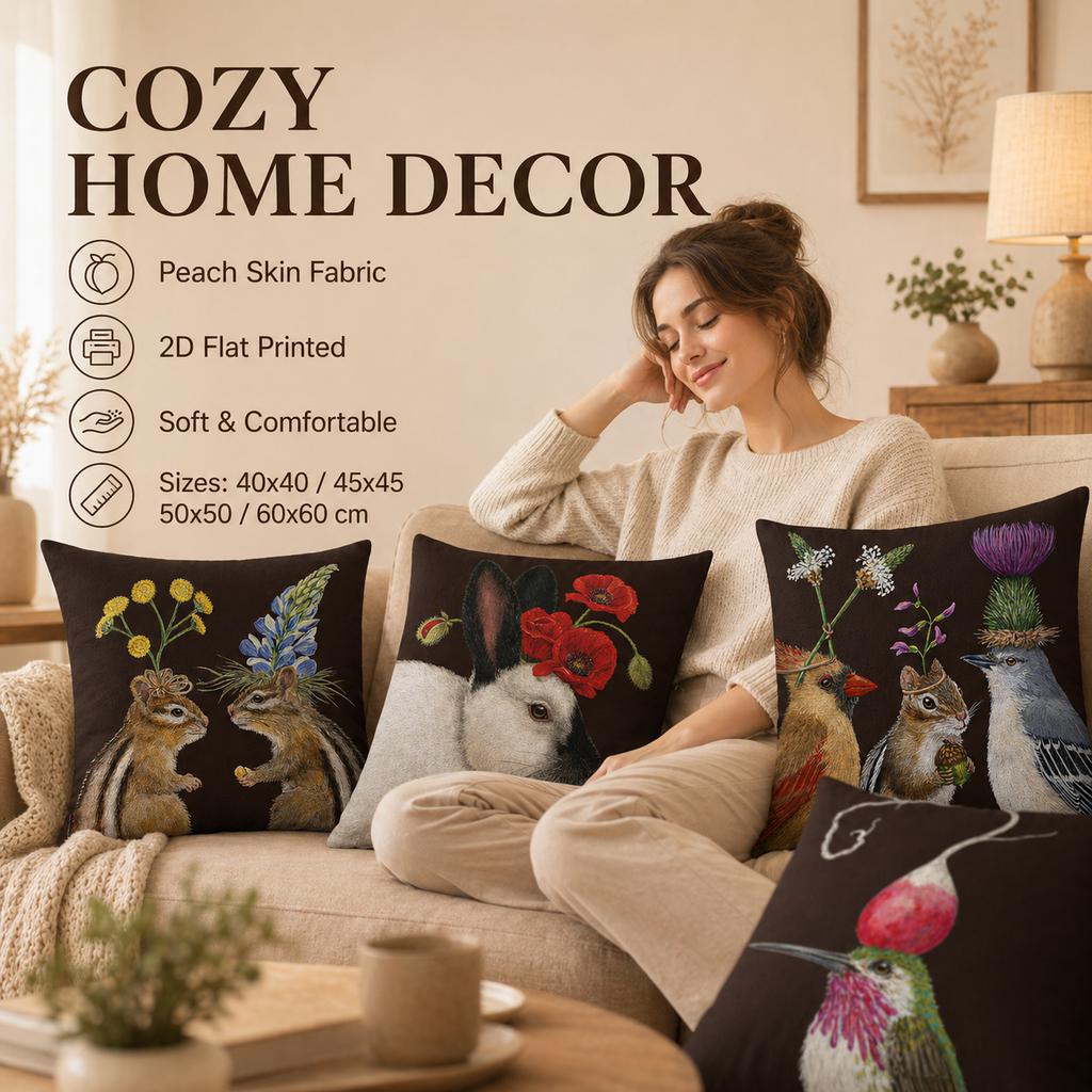 Soft Peach Skin 2D Flat Printed Cushion Cover Ethnic Bird Nordic House Throw Pillow Case For Couch Living Room Home Decor Case