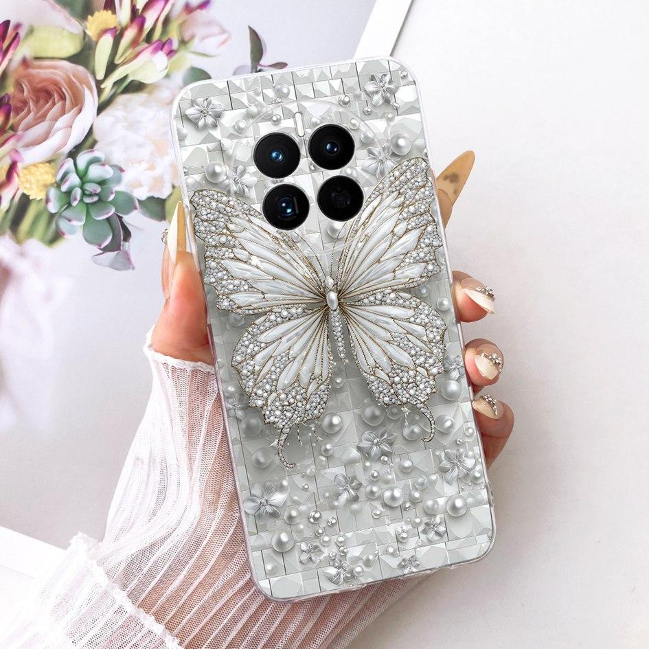For Huawei Mate 50 Case Mate 50 Pro Cover Popular Butterfly Flower Soft Clear Silicone Phone Covers For Huawei Mate50 50E Fundas