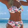 1011 nou costum de baie sexy european și american bikini cu imprimeu și șireturi tip halter pentru femei