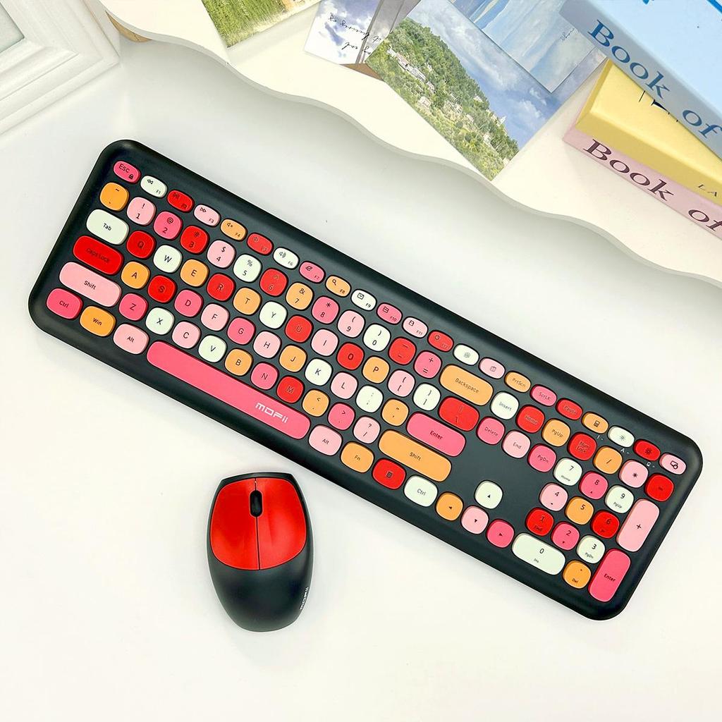 Mofii Drahtlose Maus und Tastatur Set Runde Tastenkappen Farbe Tastatur Frauen Büro Drahtlose Tastatur Volle Größe Schreibmaschinentastatur