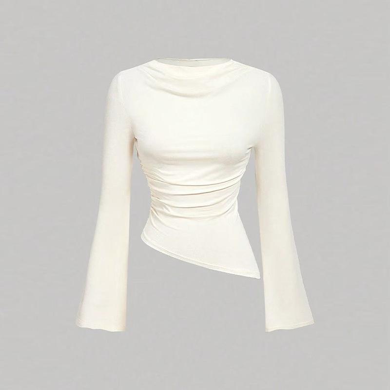 2025 Høst og Vinter Ny Temperament Langermet T-skjorte Enkel Ensfarget Topp