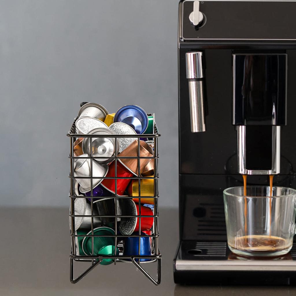 Metal Coffee Capsule Holder for K Cup,Square Wire Espresso Pod Organizer,Desktop Storage Basket for Kitchen,Pantry,Cafe,Bathroom