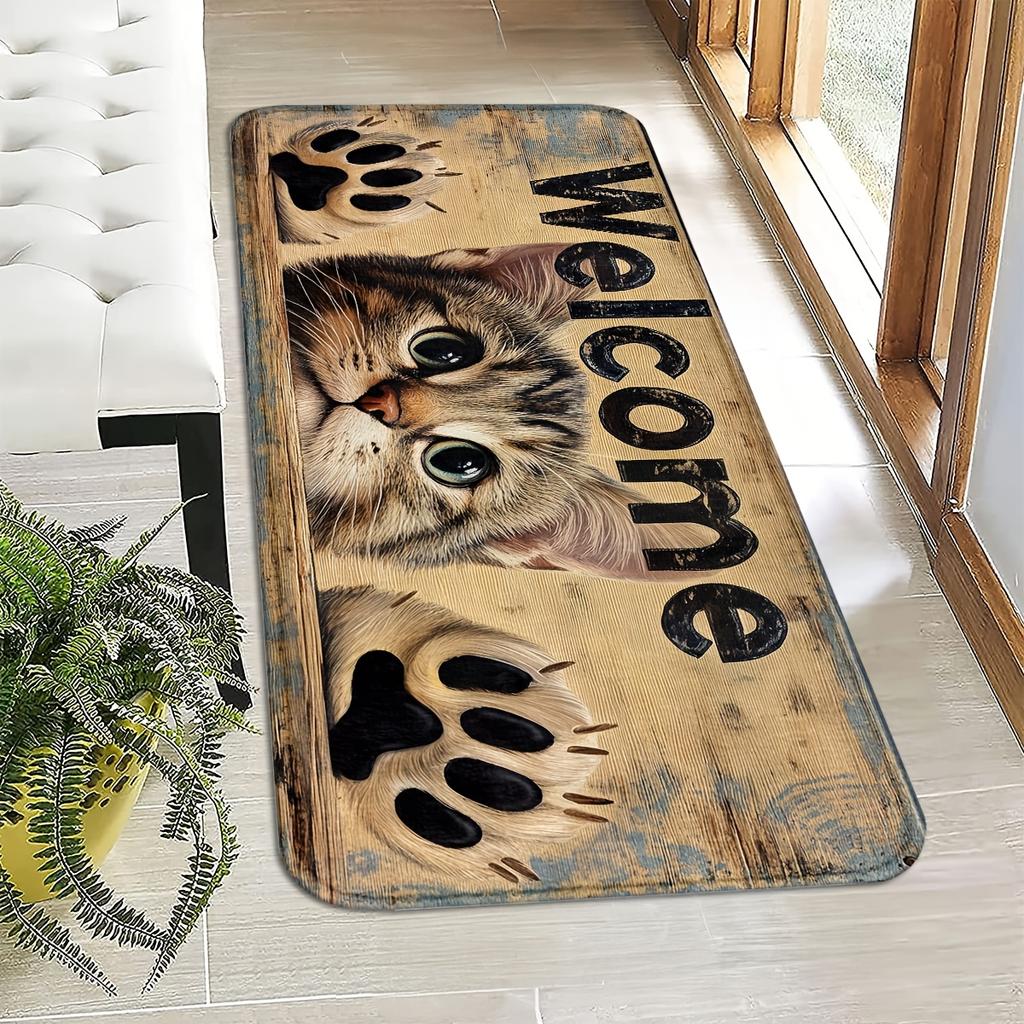 1Pcs Anti Fatigue Door Rugs, Spring Cat Print Waterproof Non-Slip Thick Cushioned Door Mat Heavy Duty Comfort Standing Mat for Door