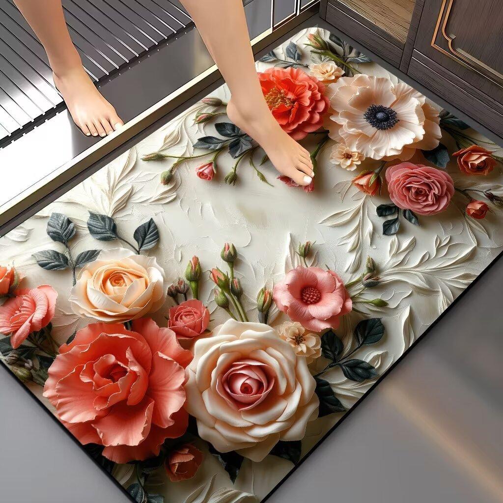 

Пасторальный 3D визуальный цветочный коврик для пола, грязеотталкивающий коврик для входной двери, коврик для ванной комнаты с диатомовой грязью 80x120CM