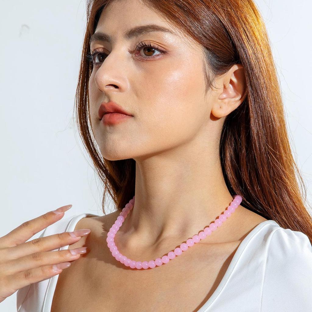 Cross Border Summer Fresh Colorful Bead Necklace for Women's Seaside Vacation Fashion Dopamine Transparent Bead Matching Necklace