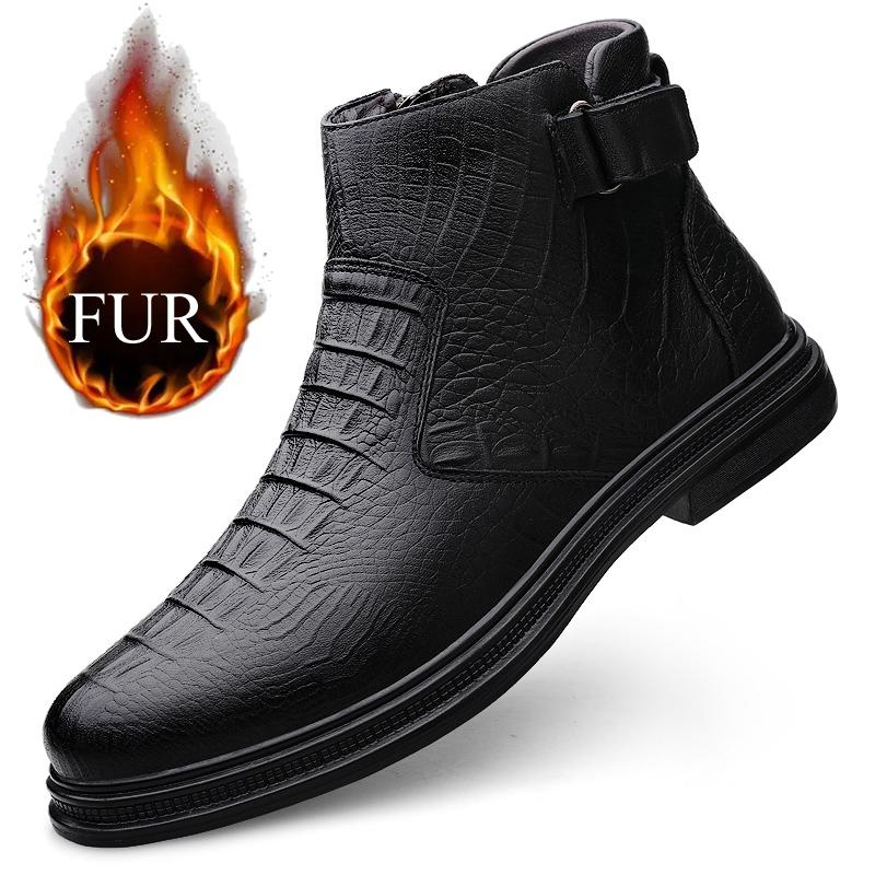 Luxury Brand Chelsea Men's Boots with Side Zipper Round Toe High Top Leather Shoes Business Formal Leather Winter Men Ankle Boot