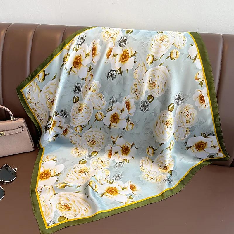 Silk Satin Neck Scarf For Women Fashion Bandana Head Small Hijab Scarves 70cm Square Kerchief Luxury Print Hair Scarf For Ladies