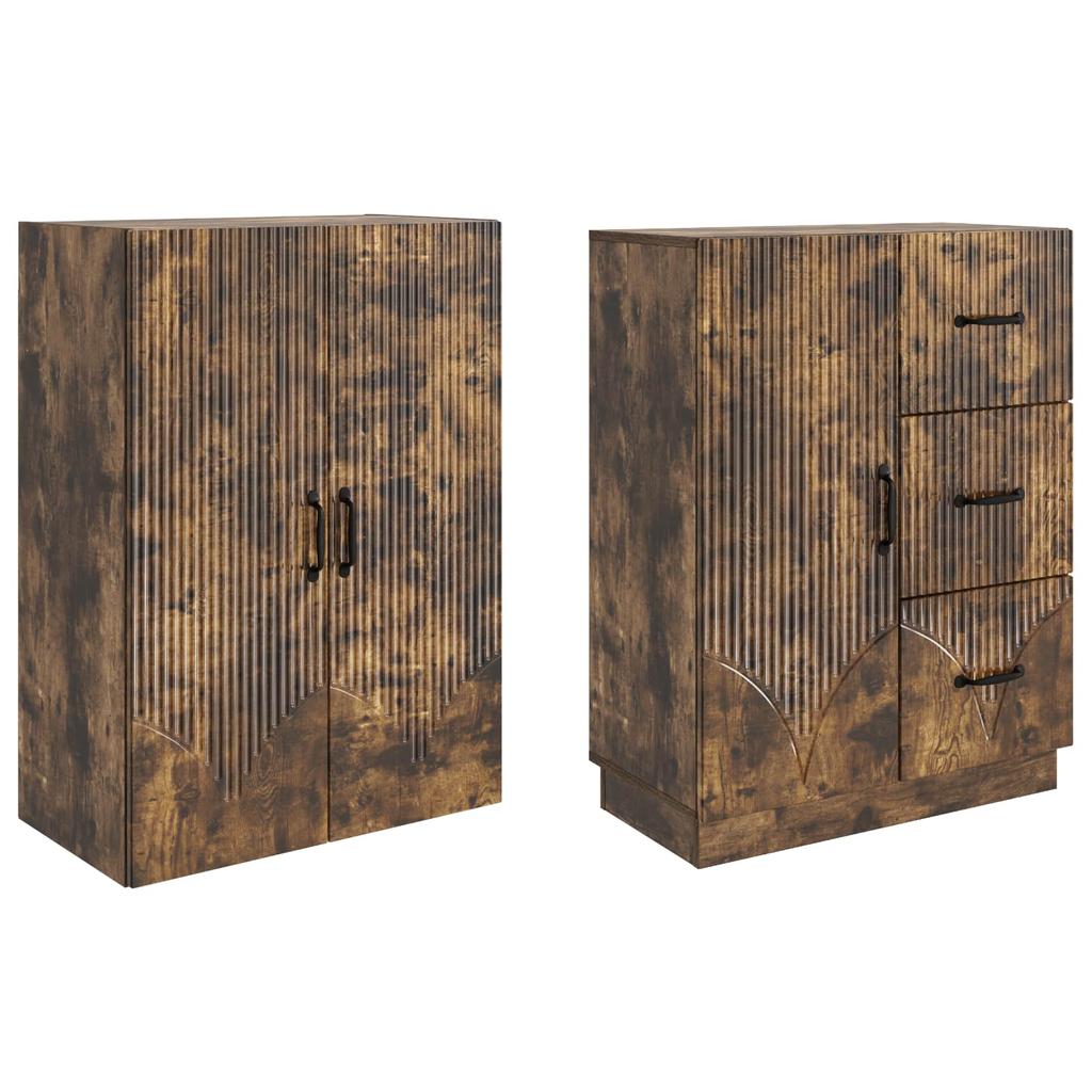 2 Piece Cabinet Set Smoked Oak Wood Based Material