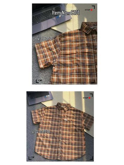 Men's Classic Japanese Retro Plaid Shirt - Short Sleeve, Loose Fit, Casual Summer Jacket.