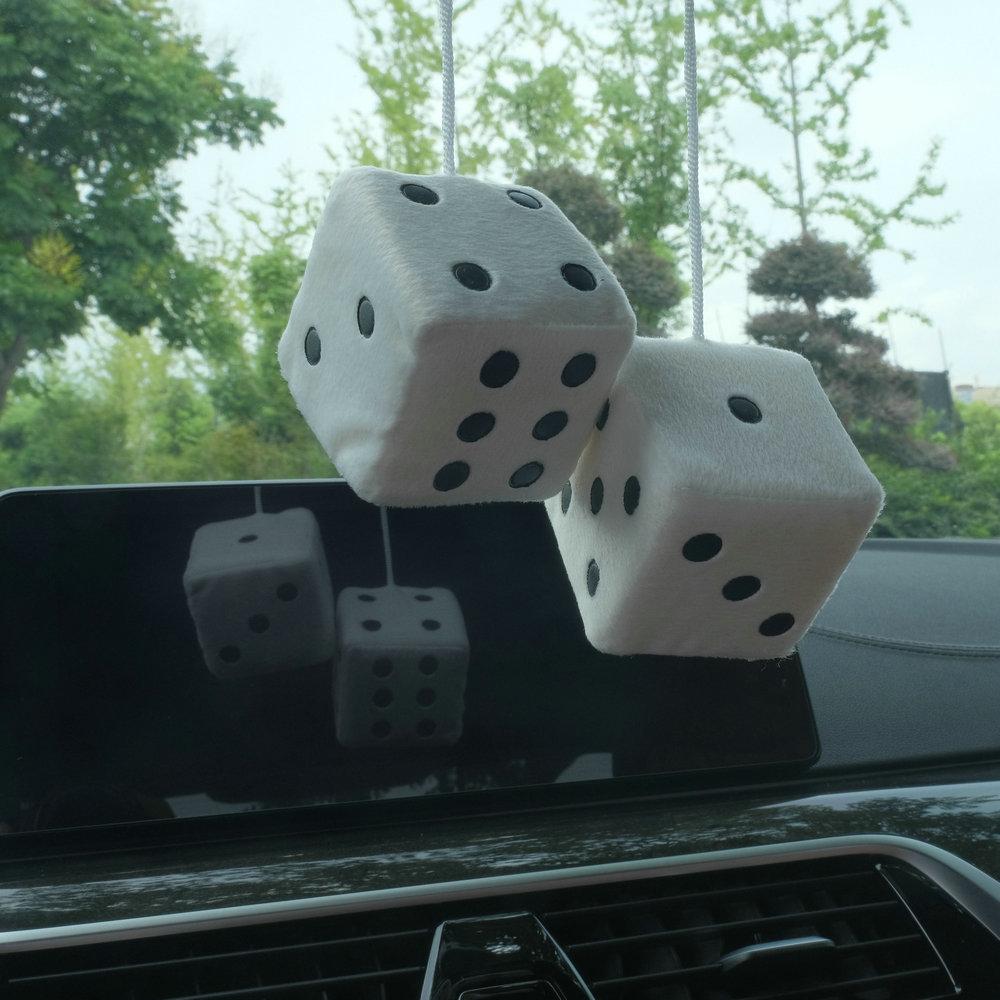 1 Pair Car Pendant Colorful Plush Dice Automobiles Rear View Mirror Charms Hanging Ornaments
