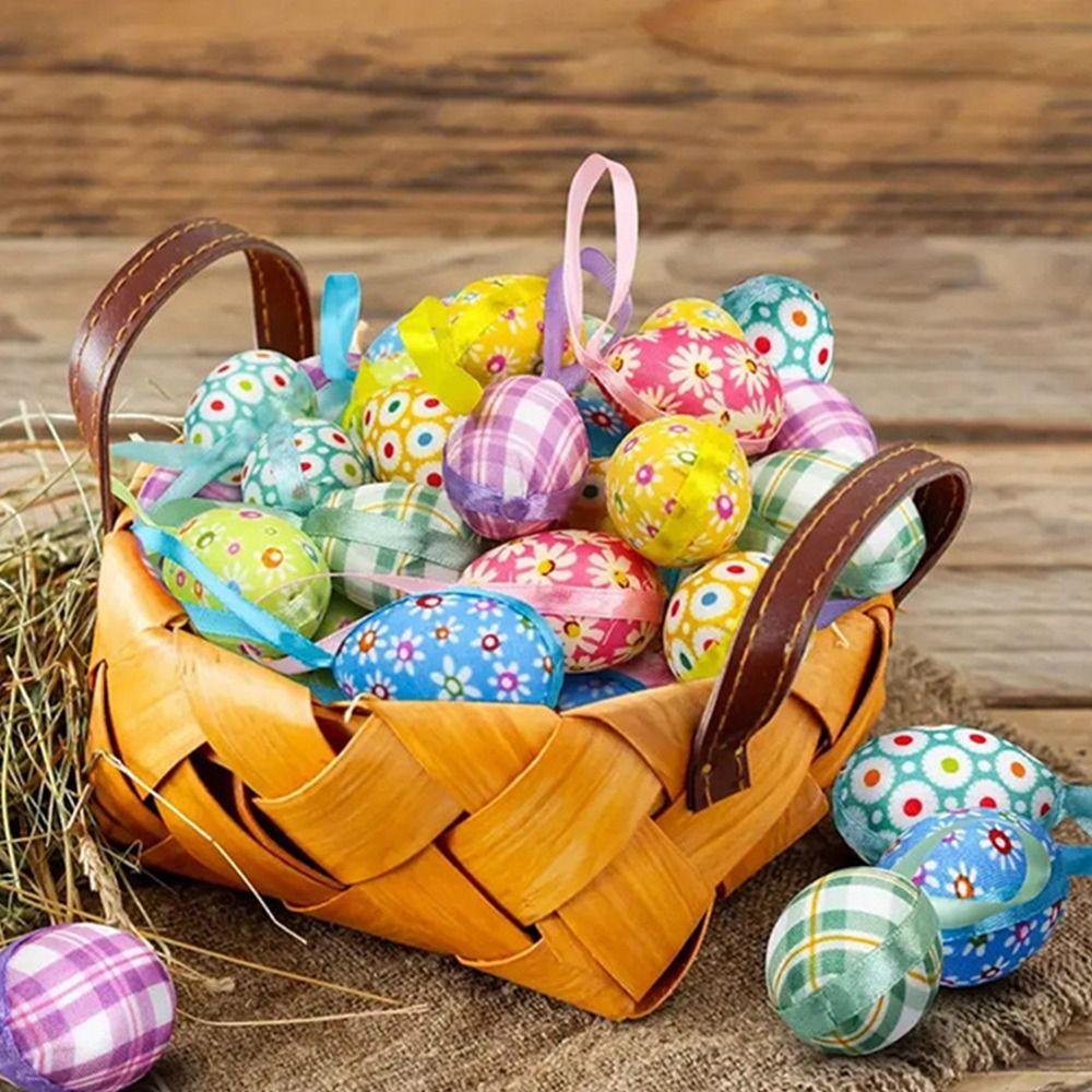 24Pcs Multicolor Easter Egg Ornaments Cute DIY Craft Hanging Ornaments Festive Rabbit Egg Easter Party Decorations Easter Party