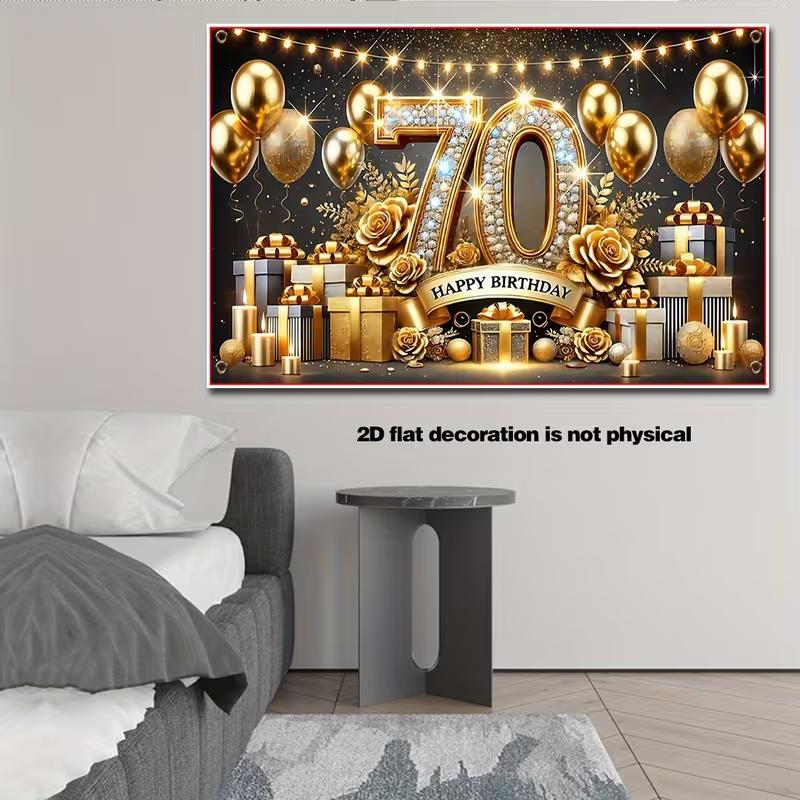 2D Schwarz Gold Alles Gute zum 70. Geburtstag Kulisse Glitzer Diamant Zahl 70 Party Dekoration Banner