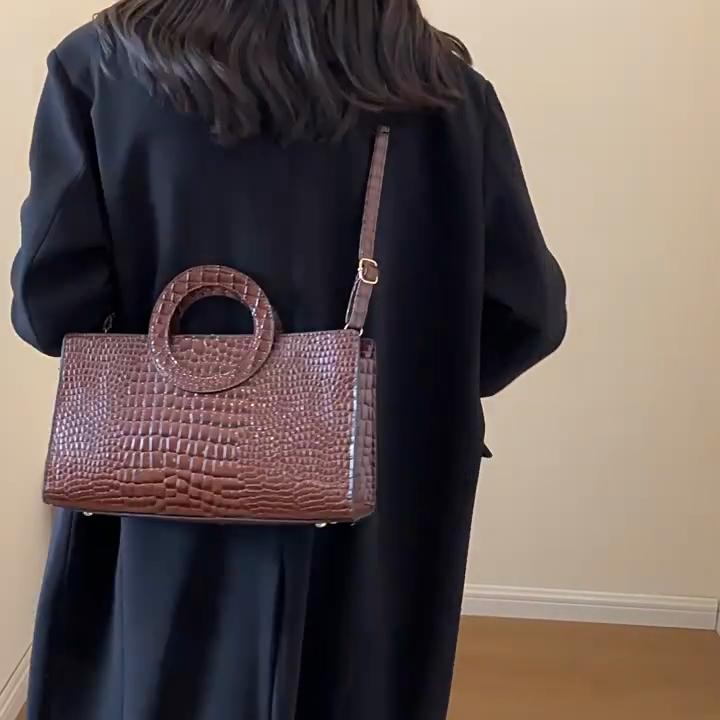 Taşınabilir Kadın Çantaları Timsah Desenli Küçük Kare Çantalar PU Deri Omuz Çantaları Postacı Çantaları