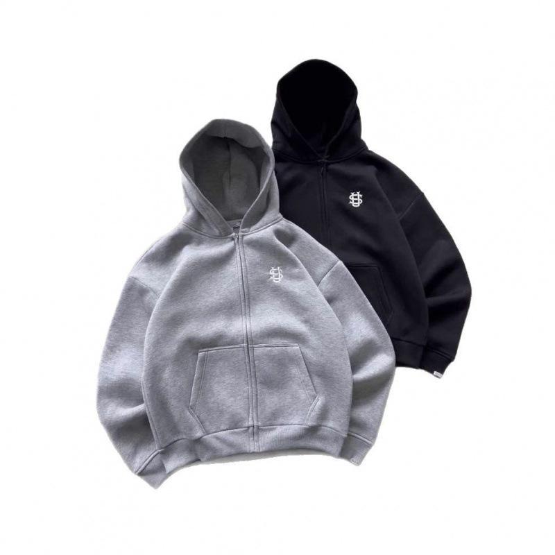 Unisex Gray Retro Zipper Hoodie - New Loose Fit Spring Cardigan Jacket