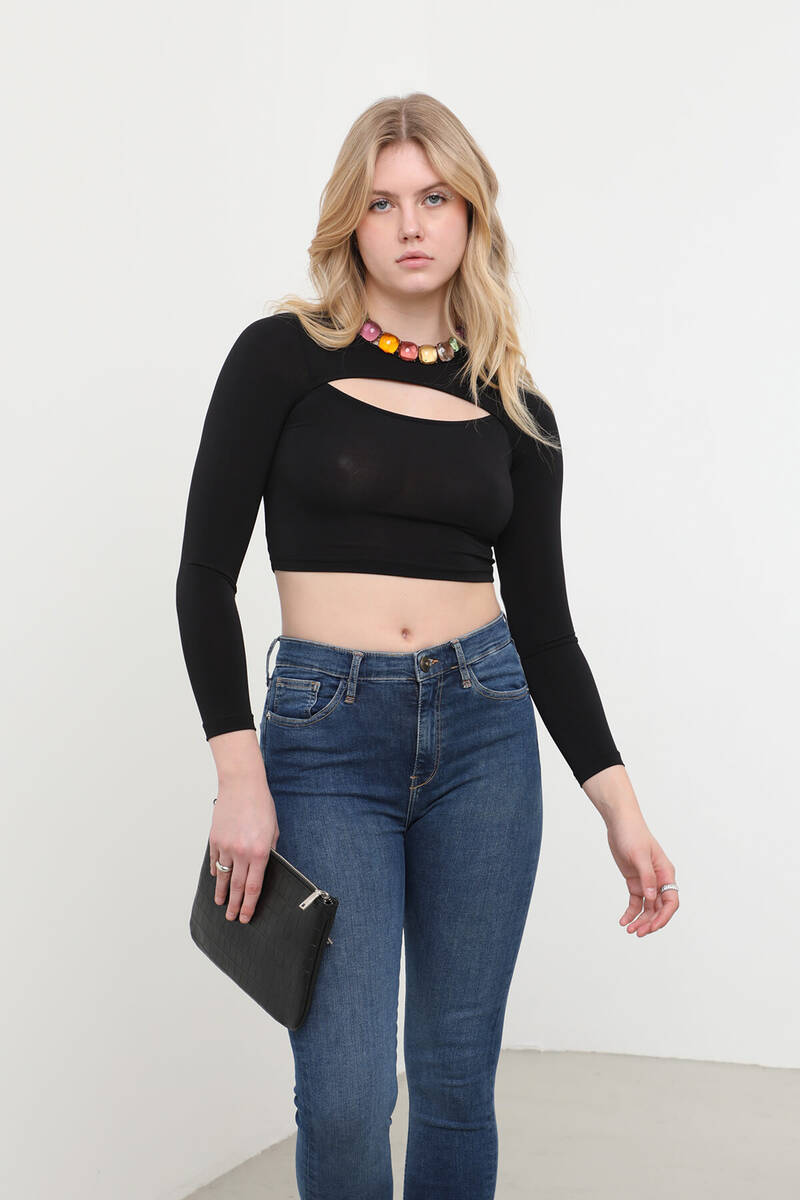 

Укороченный топ с отделкой Window, черный L чёрный