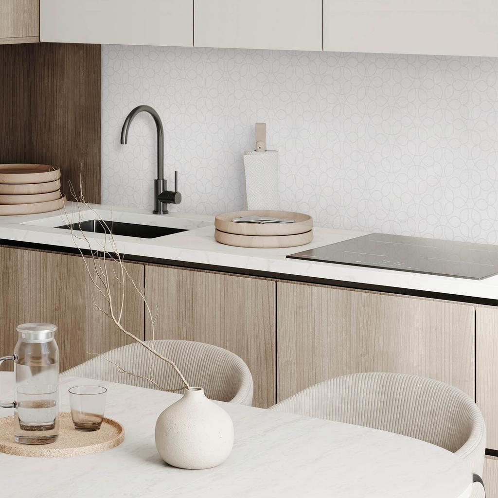 Ready-to-install vinyl panel with decorative print 100x50 cm. Delicate pattern with circles.
