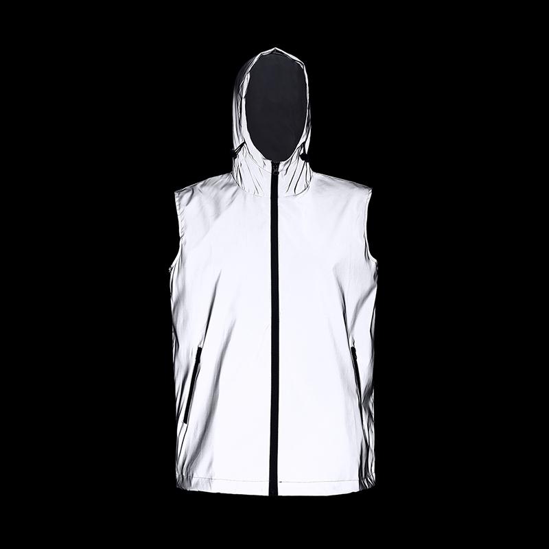 Spring Summer Reflective Vest Men's Hooded Outdoor Casual Cycling Jogging High Visibility Safety Glow Clothes Hip Hop Streetwear